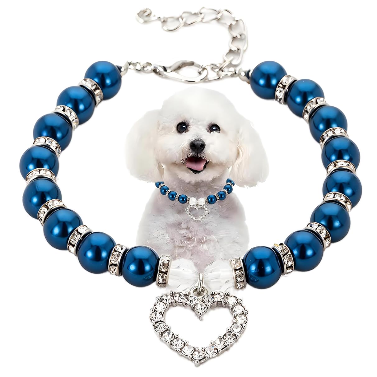 Dog Beaded Necklace Collar, Fancy Cat Wedding Collar Jewelry with Crystal Rhinestone Heart Pendants Girl's Cute Bling Pet Collar Birthday Gift for