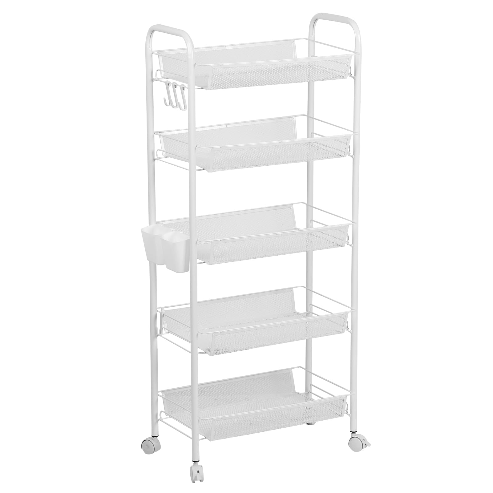 Juebueix 5 Tier Fruit Vegetable Storage Basket, Stackable Metal Mesh Storage Basket with 360 Degree Wheels, Fruit Vegetable Produce Basket Storage