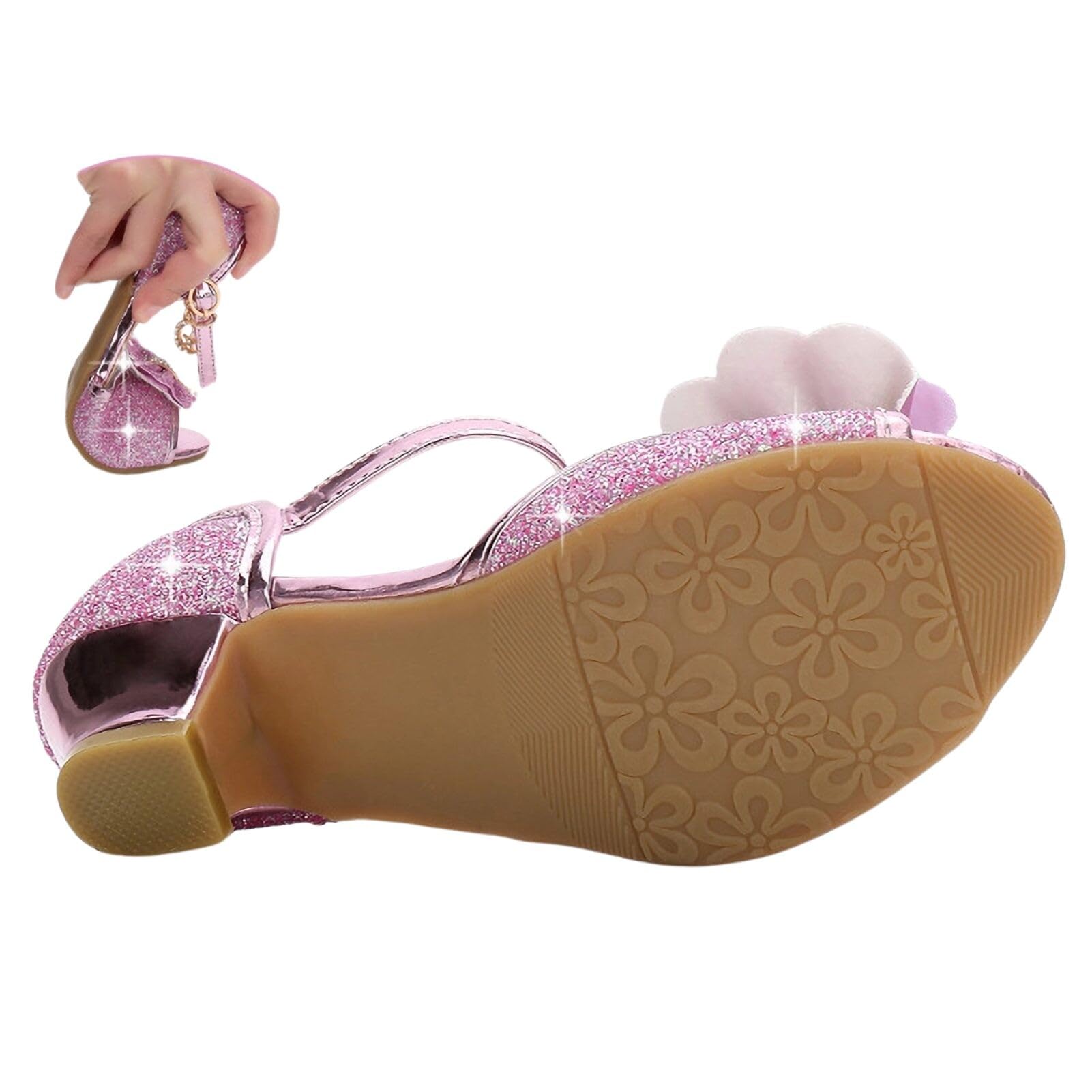 Chaussures de Princesse Brillantes pour Filles, Basket Mary Jane à Talons Bas, Sandales élégantes à Scratch