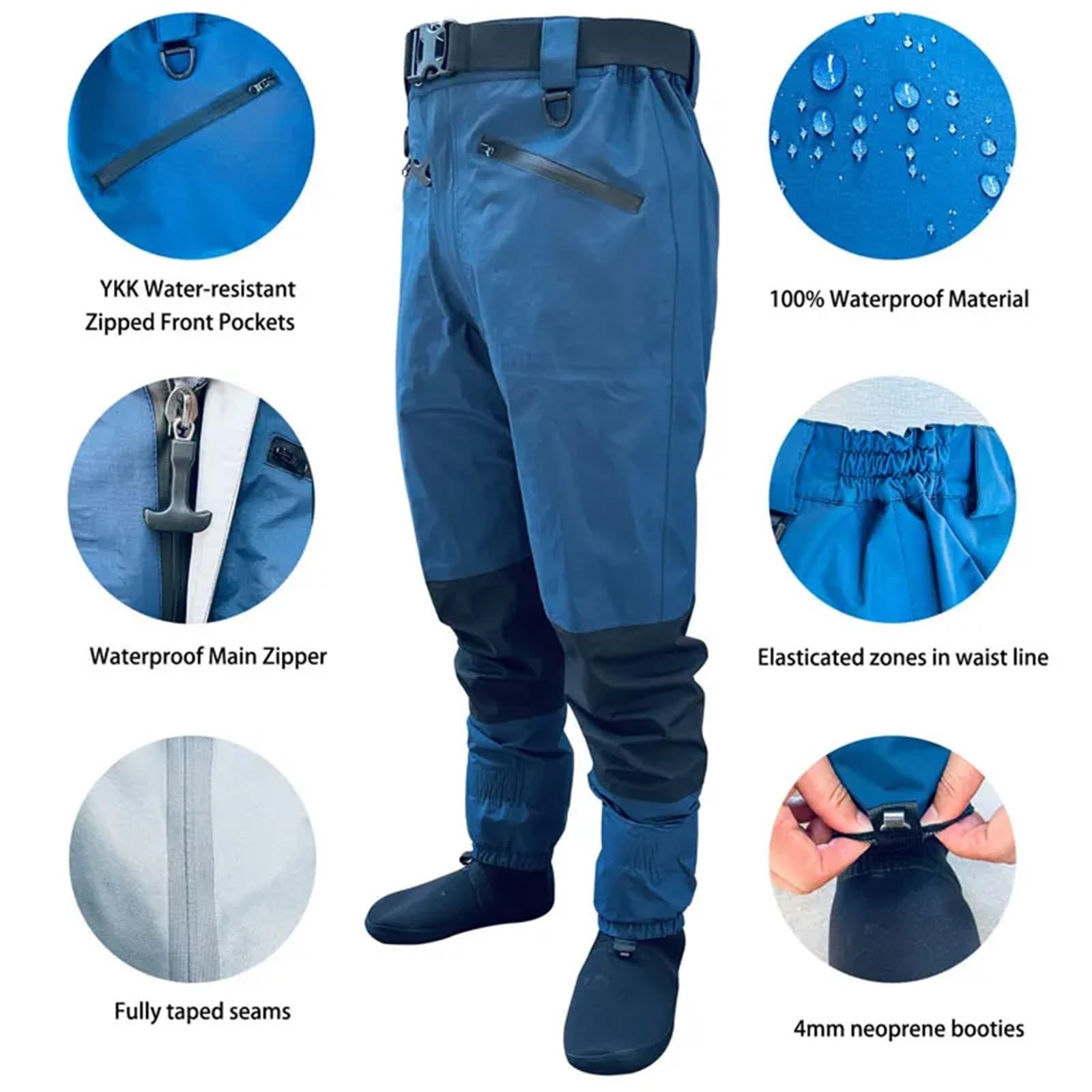 Wathose Herren Taille Stockingfoot Wader 4-lagige wasserdichte, atmungsaktive Wathose, langlebig for Fliegenfischen, Jagd, Kajakfahren