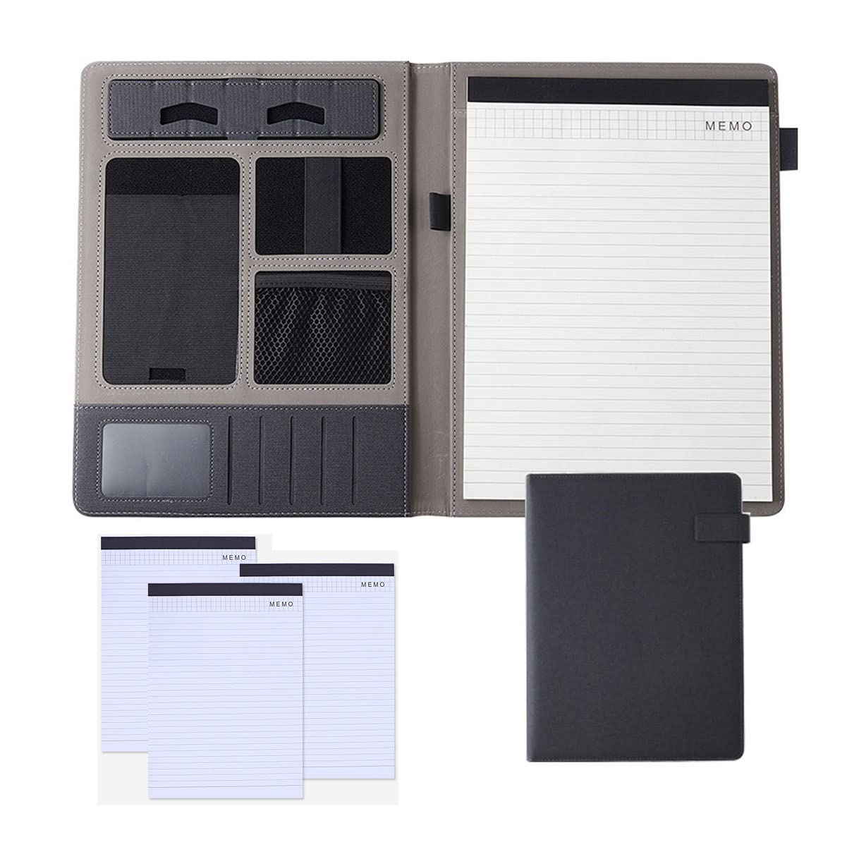 Porte Documents A4 Portfolio Multifonctionnel Folder Professionnelle Pochette Dossier De Conférence Cadeau pour Hommes Femmes Bloc Notes Rechargeable 25 Feuilles Lot De 4 (Color : Black)