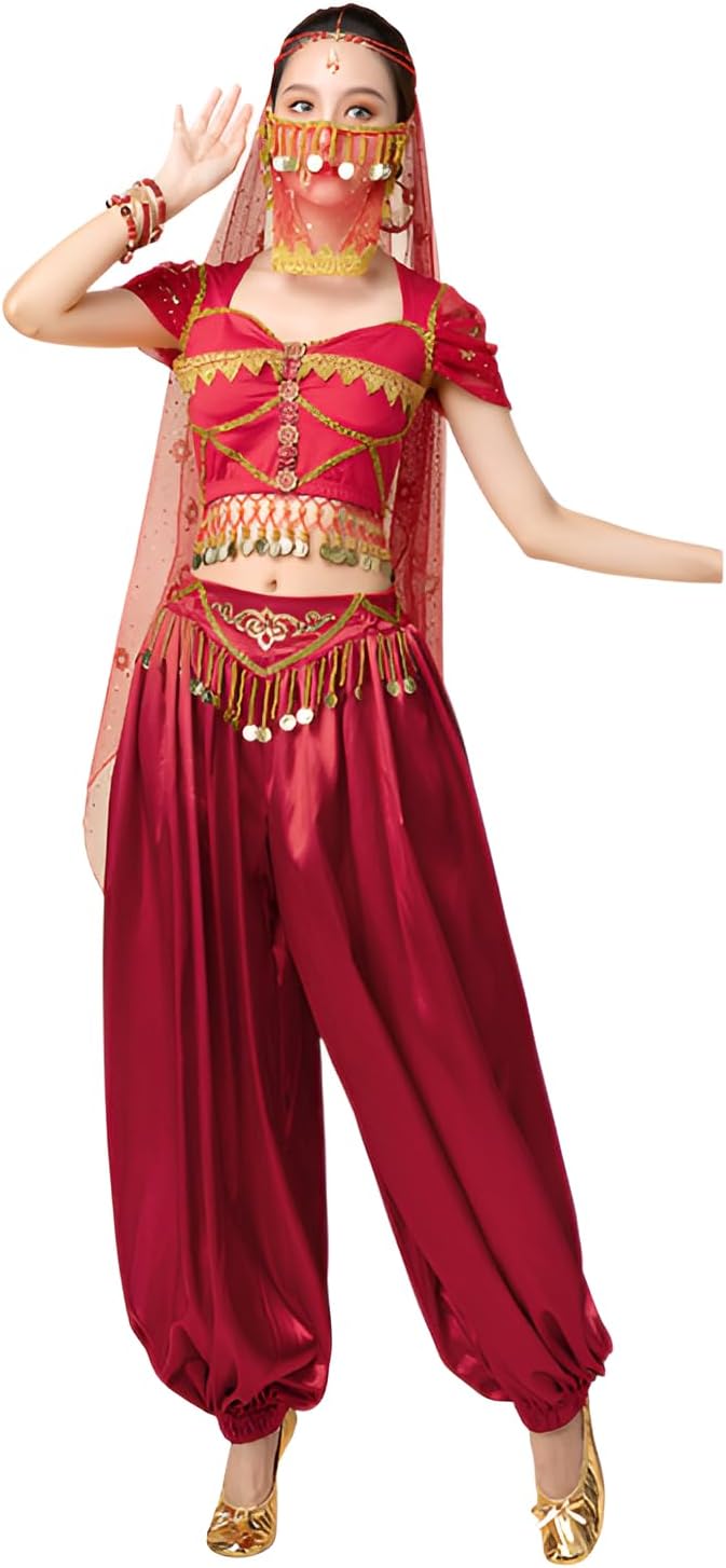 [qiukala] ベリーダンス 衣装 ハロ【 プリンセス】 大人女性向け 中東風 舞台用 透け感シャリ感素材 シルエット強調デザイ