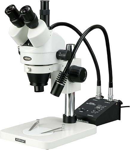 AmScope SM-1TSW2-L6W Microscopio profesional de zoom estéreo trinocular, WH10x y WH25x, aumento 3.5X-225X, objetivo de zoom 0.7X-4.5X, luz LED de