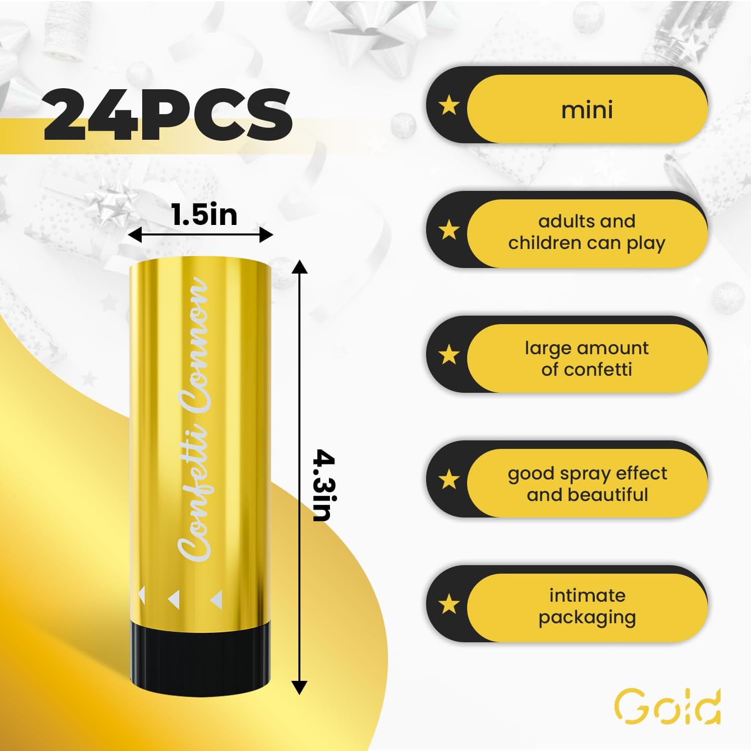 Small Confetti Cannon 24 Pack Mini Confetti Poppers Gold Party Poppers Confetti Spring Loaded Confetti Cannons for Kids Ideal for Weddings Birthdays Graduations Baby Shower Christmas New Years