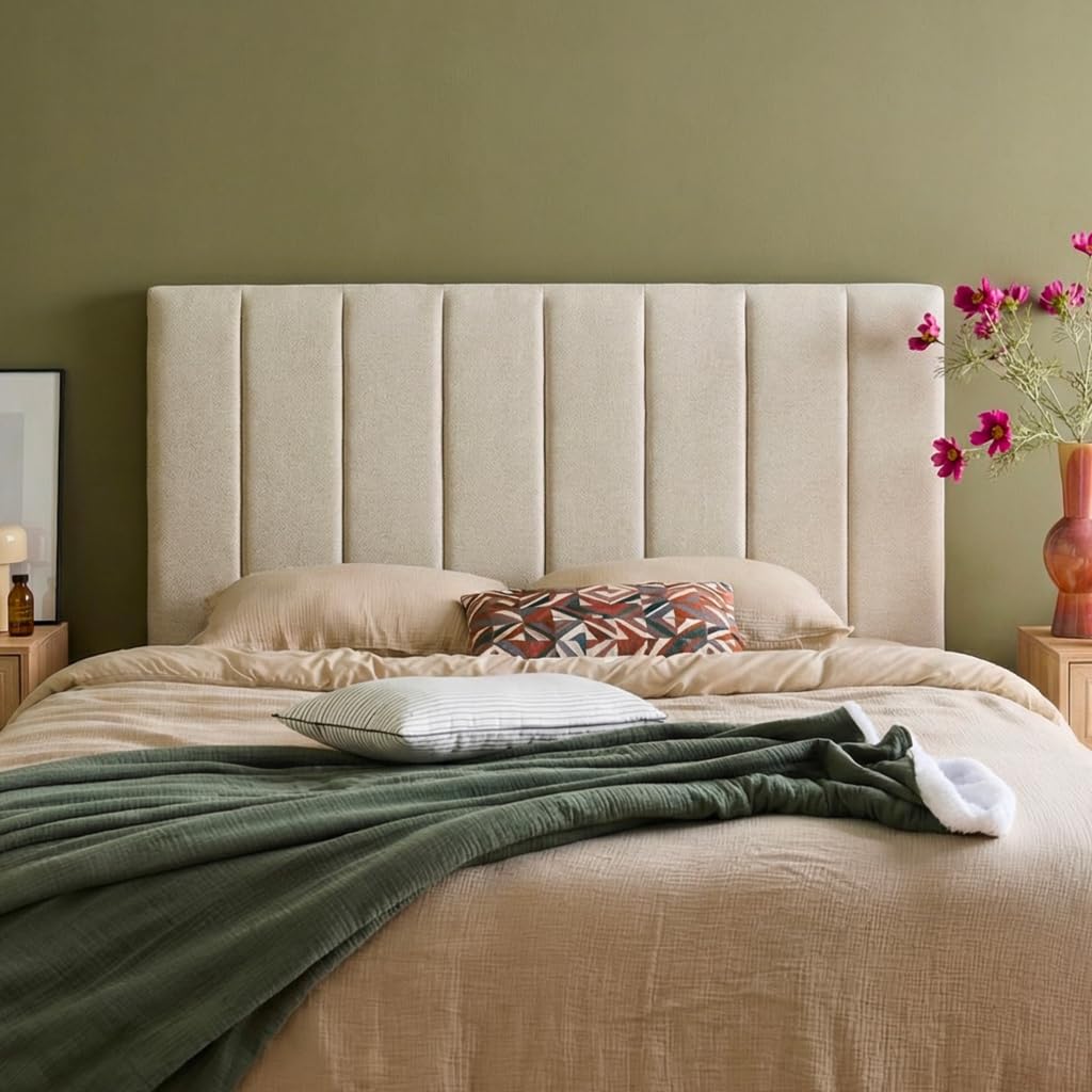 Alice's Garden sweeek - Tête de lit pour lit Double 140cm revêtement Tissu Beige - Cole 150cm