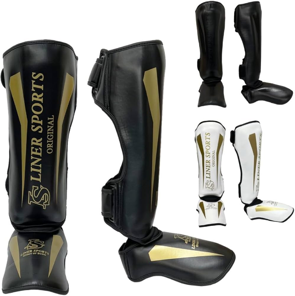 Amazon | ブラック×ゴールド S 空手 格闘技 レッグガード レガース