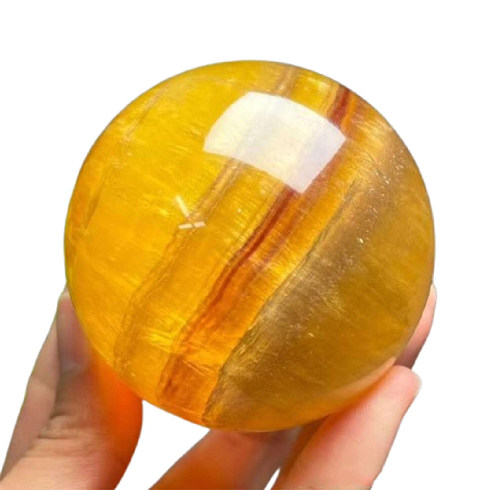 FOPURE Crystal Ball Ornament, Hand-Polished Yellow Fluorite Sphere, Gemstone Decorative for, and Feng Shui Living Room Decor,50~55mm