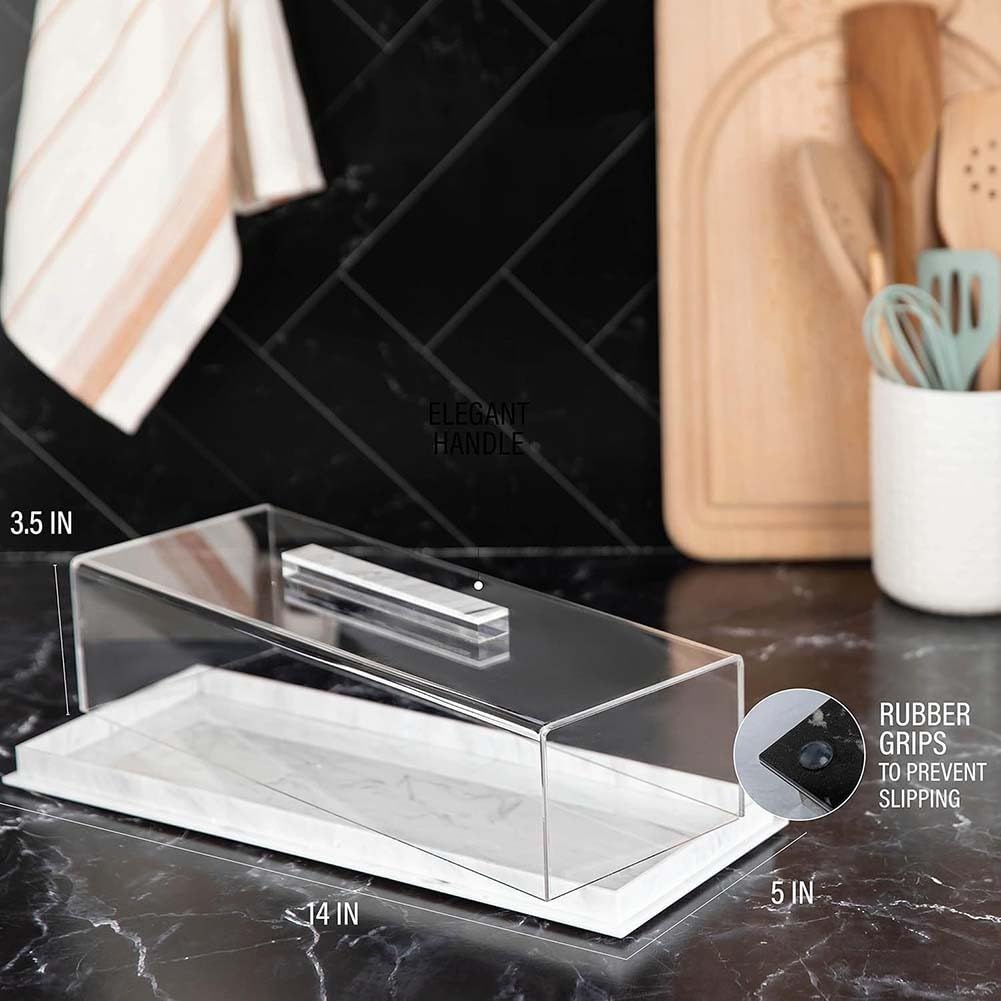 Rechteckiger Kuchenständer mit Deckel aus Acryl – Elegante Tortenplatte für Geburtstag & Hochzeit – 35cm Dessert Display Schwarz(White)