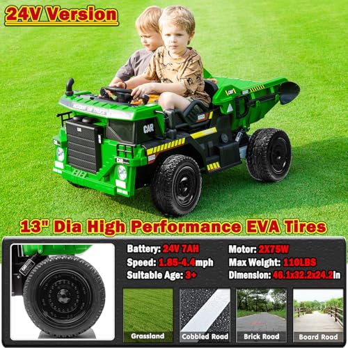 NEWQIDA Ride on Dump Truck, 24V Kids Electric Car with Remote Control, Ride on Toys with Electric Dump Bed and Extra Sho - Additional View