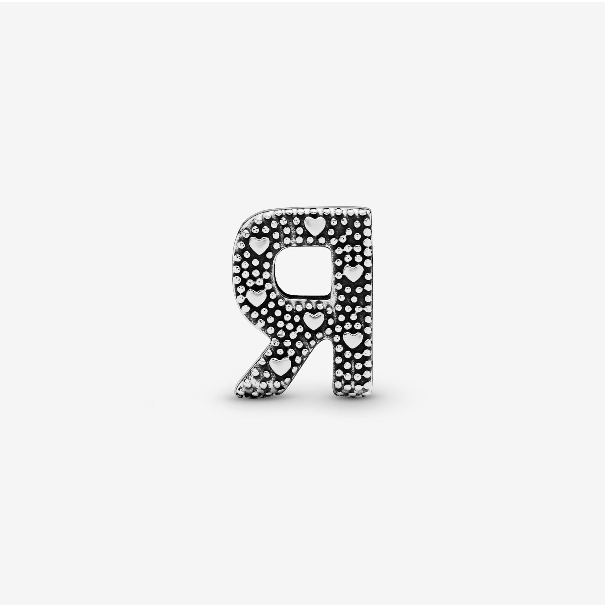 PANDORA Moments Buchstabe R - wendbares Alphabet-Charm aus Sterling-Silber mit geprägten Herzen und Perlen an der Rückseite - kompatibel mit Armbändern Moments Kollektion