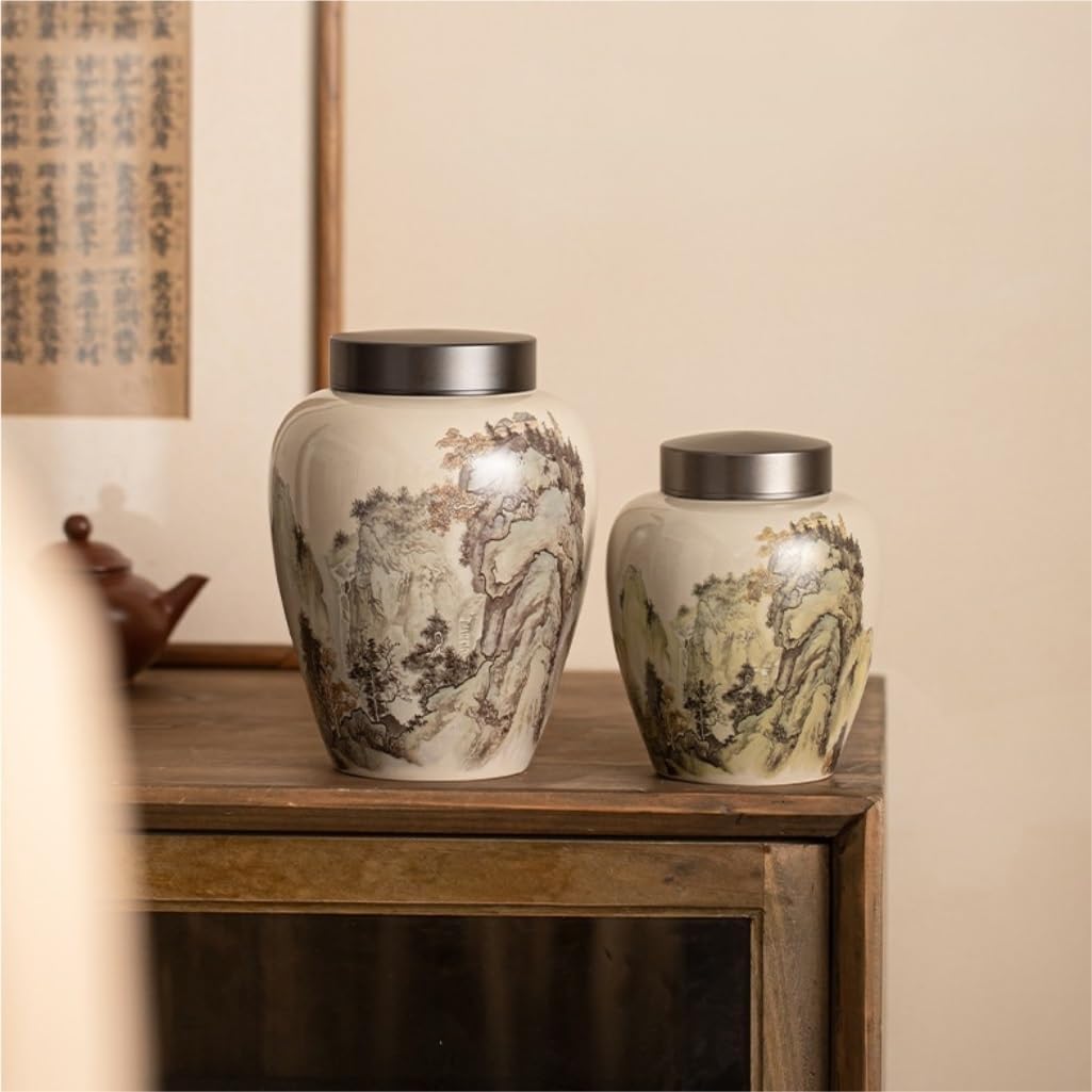 SONGCHAO Sugar Jar Ceramic Loose Tea Storage Tank Large Capacity Single Tank Home Kitchen Nut Coffee Cereal Sealed Tank Seasoning Tank Tea Canister (Size : Medium)