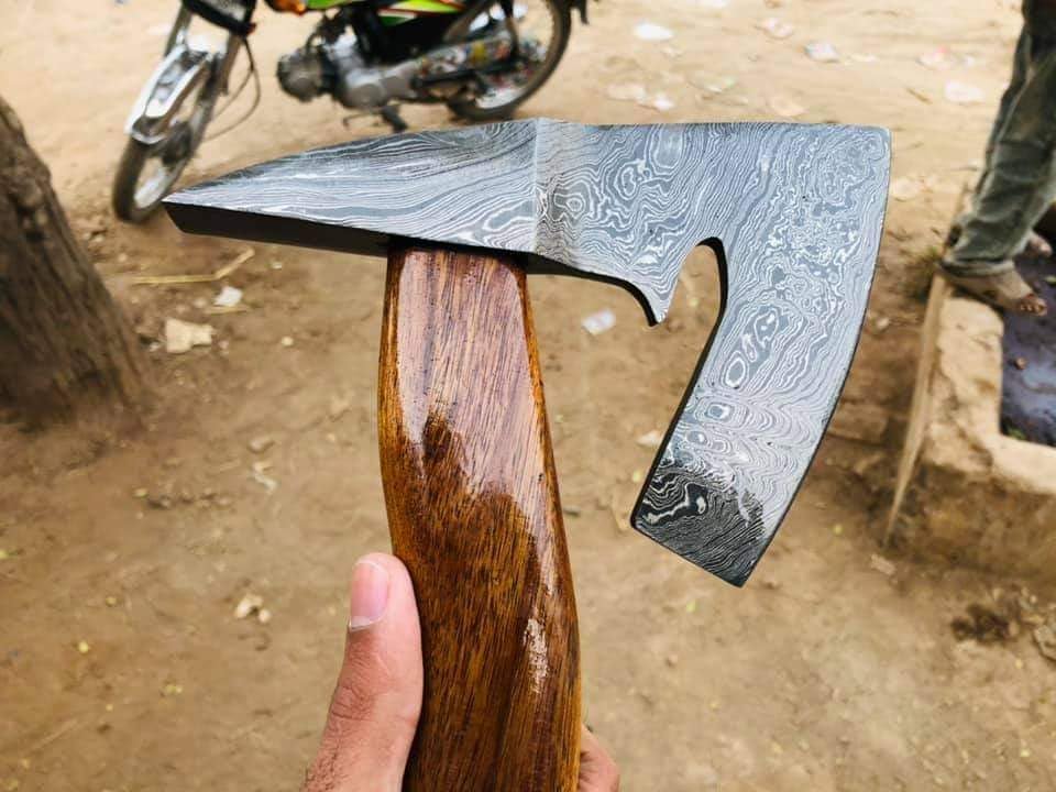 Handmade Damascus Steel Viking Style Bearded Axe - Thrwing Axe - Camping Axe - Hiking - Bushcraft - Hunting Axe by Empire Industry