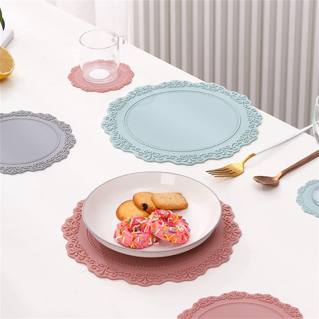 Décoration de Table, Sets de Table, Tapis de Cuisine Rond épais en Silicone Style Dentelle européenne, Effet rétro gaufré, Isolant.