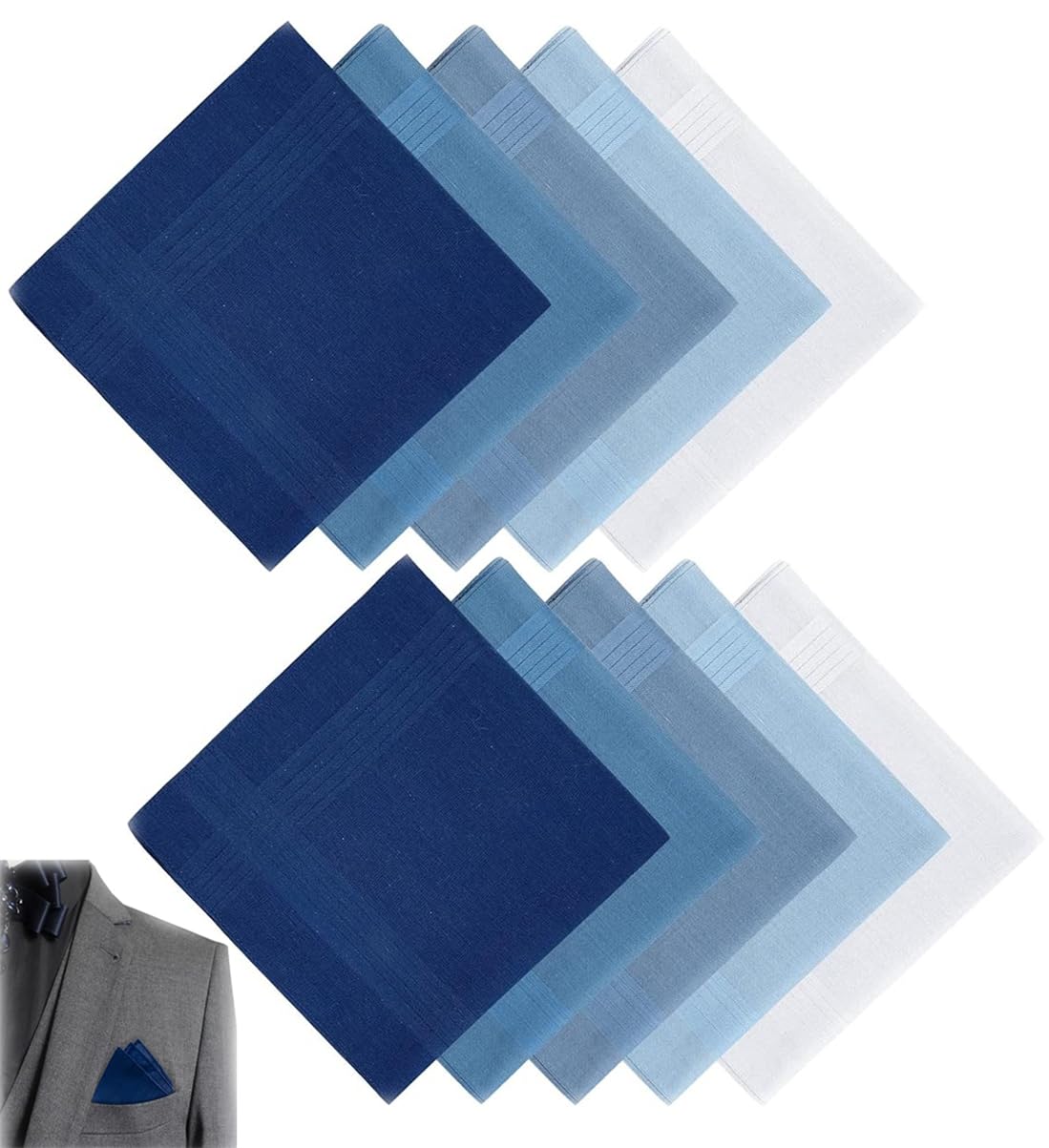 KWSLIN 10 Pack Men's Pure Cotton Handkerchiefs, Vintage Patterned Handkerchiefs for Men, Classic Pocket Squares Set, Handkerchiefs with Stiching, 5 Colors, 15.5 X15.5 Inch