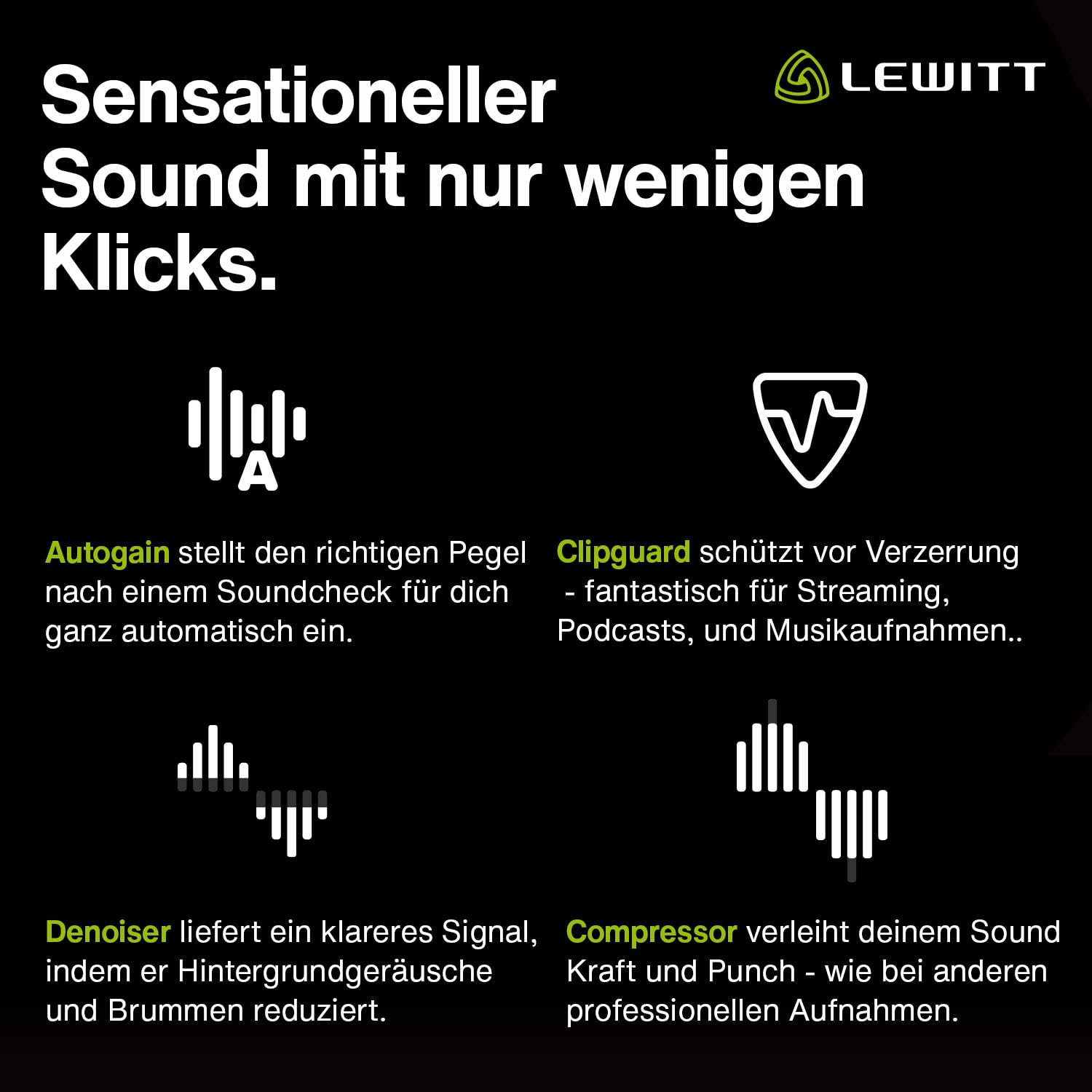 CONNECT 2 - Das benutzerfreundlichste Audio-Interface mit XLR- und Hi-Z-Eingang - Sensationeller Sound mit nur wenigen Klicks - Autosetup, Clipguard, Compressor, Denoiser - 3 Preamp-Sounds