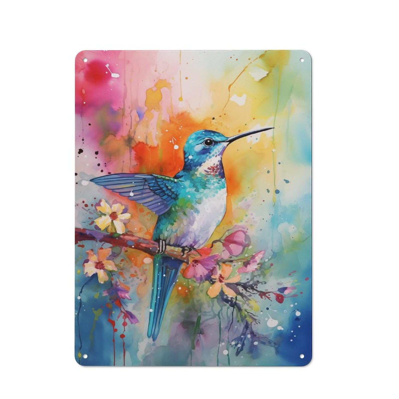 Junmoney Watercolor Humming Bird Tin Wall Plaque 40X30cm With For Garage Or Workshop, For Kitchen, Dining Room And Home Bar Wall Decor
