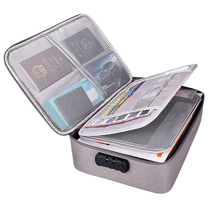 Document Bag. Document Organiser with Password Lock. Document Storage Bag. Multi-Layered & Multi-Pockets. Water Resistant. for Certificates & Documents. Easy to Travel. (Grey)-image-43