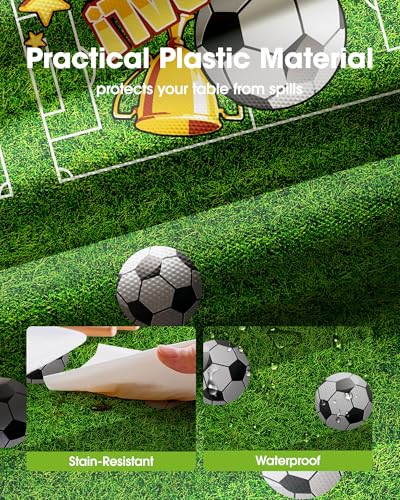 Image of Pureegg Soccer Plastic Table Cloth Disposable 6 Pack, 54 x 108 Inch | Soccer Party, Birthday Party, Sports Theme, Waterproof, Green White, Table Cover