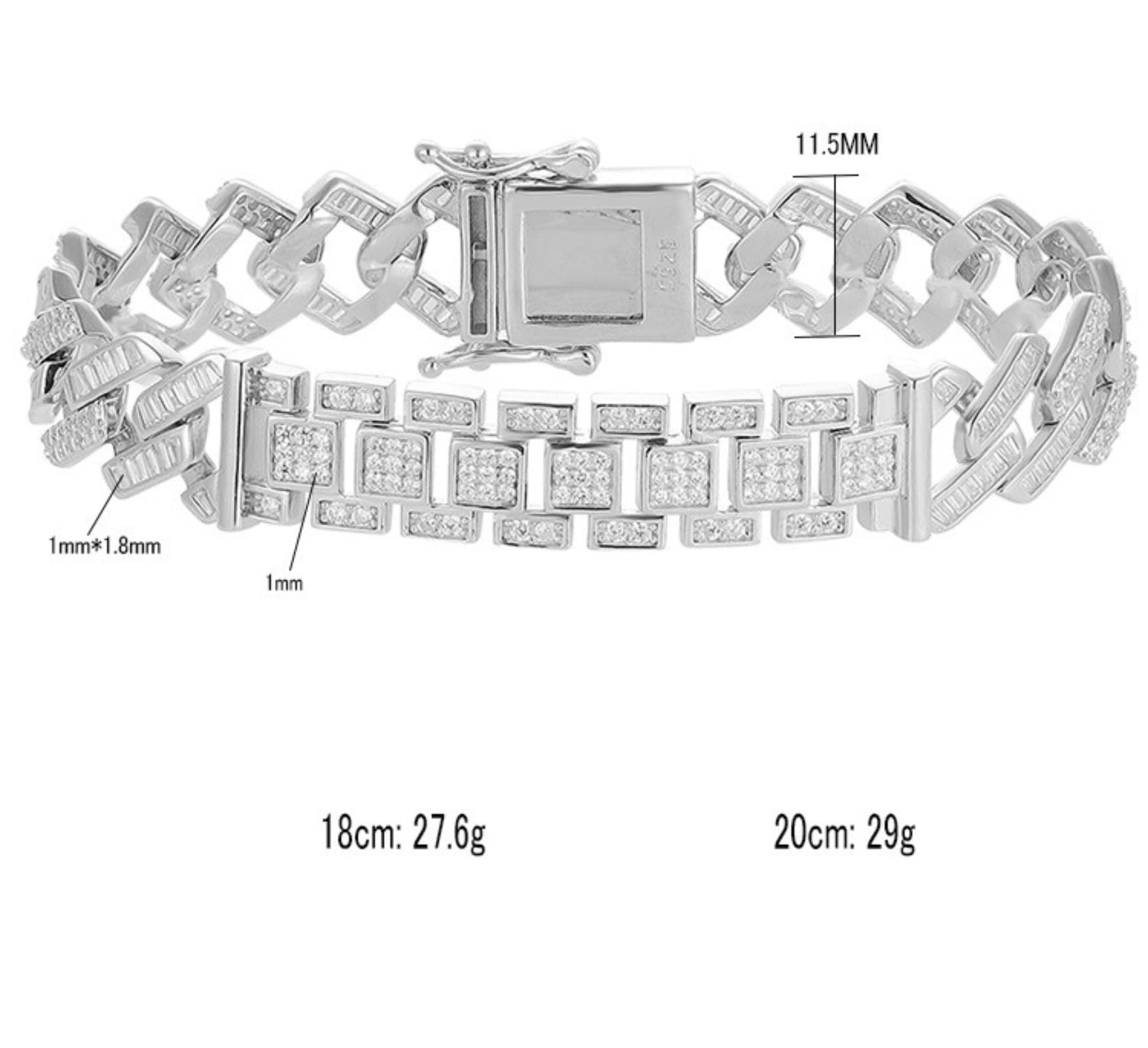 Pulsera de eslabones cubanos para hombre, cadena transparente 5A+ CZ de imitación de diamantes para hombre, plata de ley 925 chapada en oro blanco de 18 quilates, joyería para hombre, 18-20