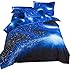Produktbild Bettbezug Set 3D Galaxy Sternenhimmel Universum Mond Einhorn Duvet Quilt Und Kissenbezug Einzelbett 135x200cm für Kinder, Jungen, Mädchen Bettwäsche-Set (Umlaufbahn des blauen Planeten, 135 x 200 cm)