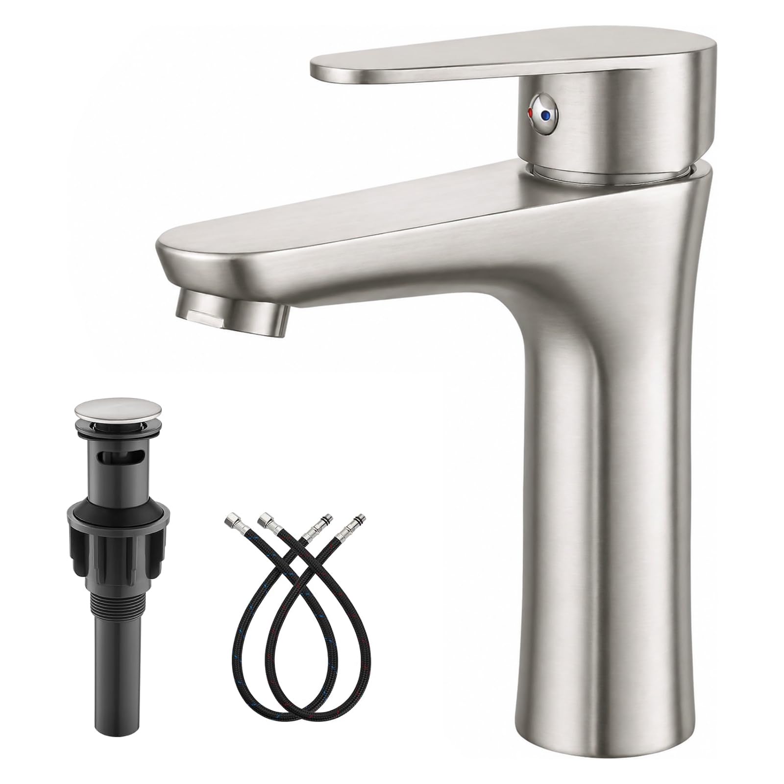 Heyalan Brushed Nickel Bathroom Sink Faucet With Pop-Up Drain,