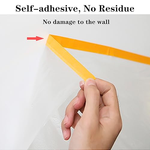 Miniatura 6 de Paquete de 3 cintas y cortinas, película adhesiva precintada, papel adhesivo de pintura para cubrir zócalos, marcos, automóviles y carrocería (66