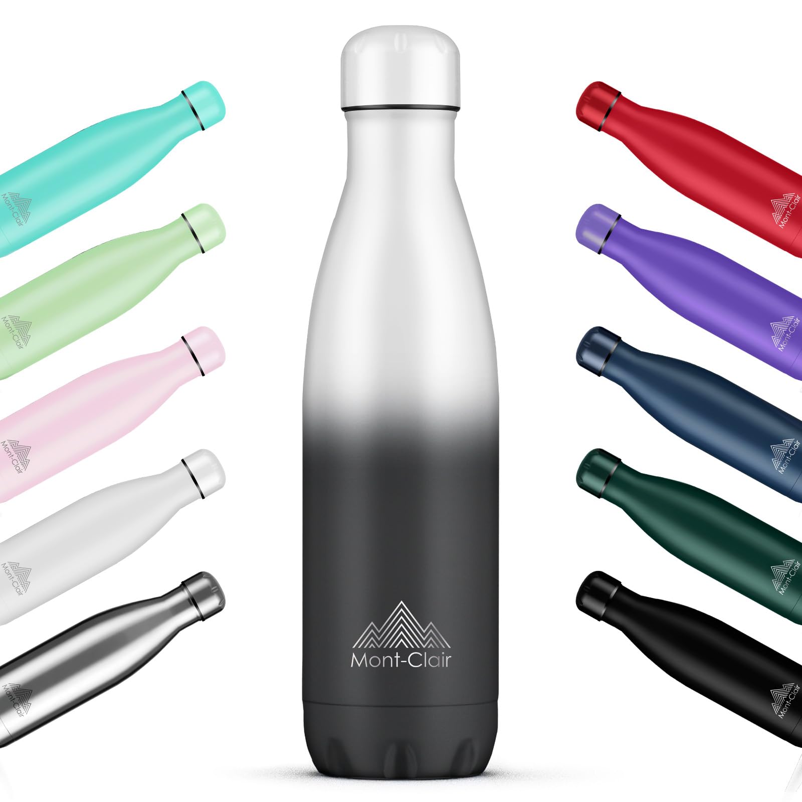 Mont-Clair l'O Trinkflasche Edelstahl - Thermosflasche - BPA-freie - Water Bottle, Edelstahl trinkflasche 1L - 24h Kalt & 12h Warm - Trinkflasche Auslaufsicher - Weiß & Grau