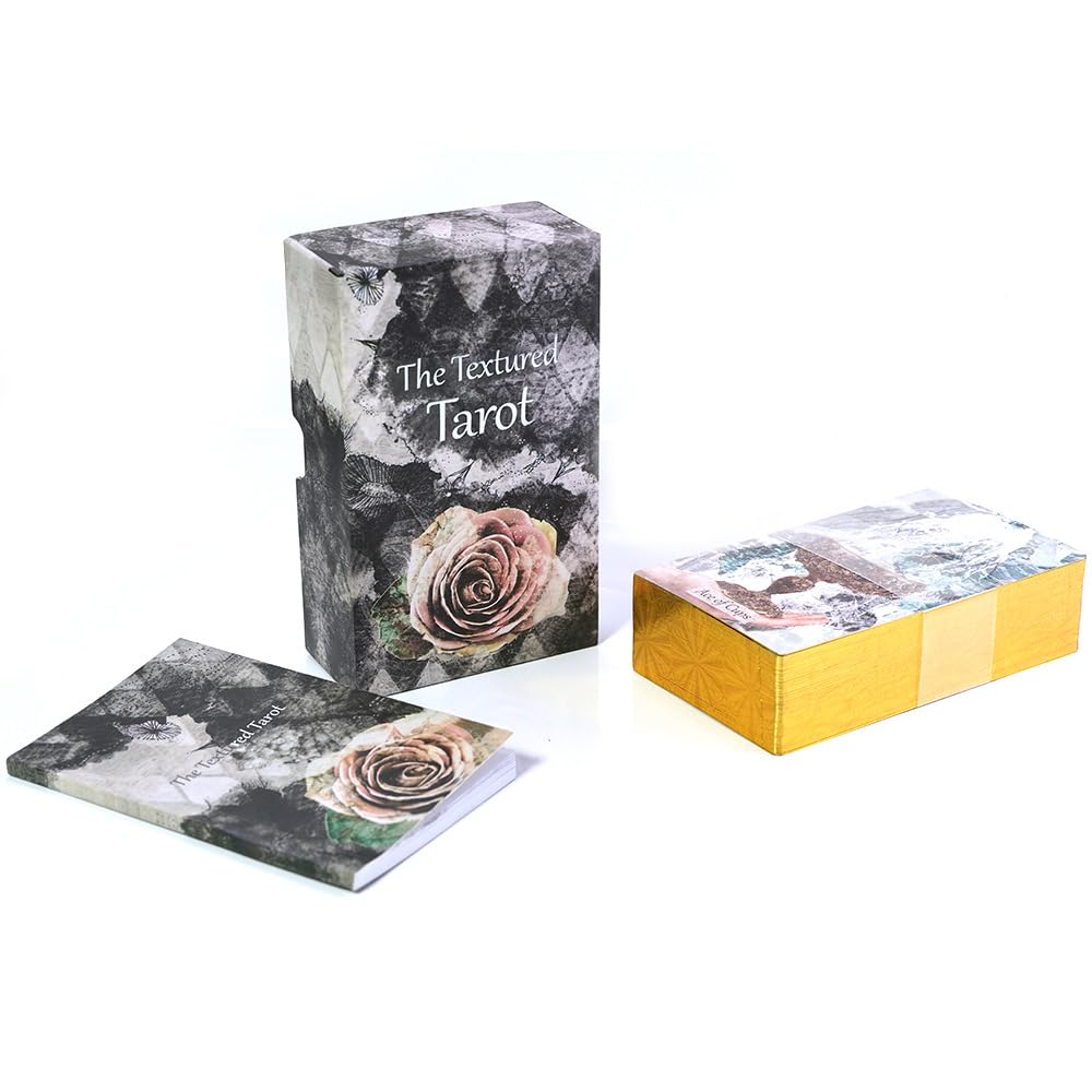 Generico Teksturowana talia tarota | 78 kart | Niebieski rdzeń premium 350 g/m² | 12 x 7 cm | Luksusowe pudełko ze złotej folii | Idealne do intuicyjnego czytania i refleksji