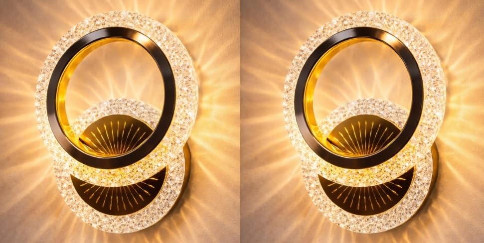 Image of Modern Crystal LED Wall Light, Decorative Indoor Wall Lamp with Warm White Lighting, Stylish Wall Mounted Light for Living Room, Bedroom, Hallway. Pack of 2