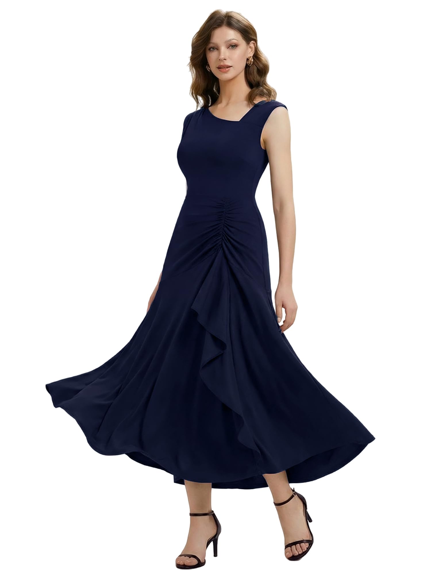 Ever-Pretty Robe de Soirée Chic Encolure asymétrique sans Manche Tricot Maxi Robe sirène EE02673