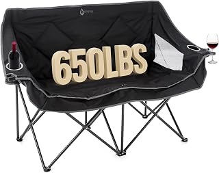 ARROWHEAD OUTDOOR Portable Folding Double Duo Camping Chair Loveseat w/ 2 Cup & Wine Glass Holder, Carrying Bag, Supports up to 500lbs