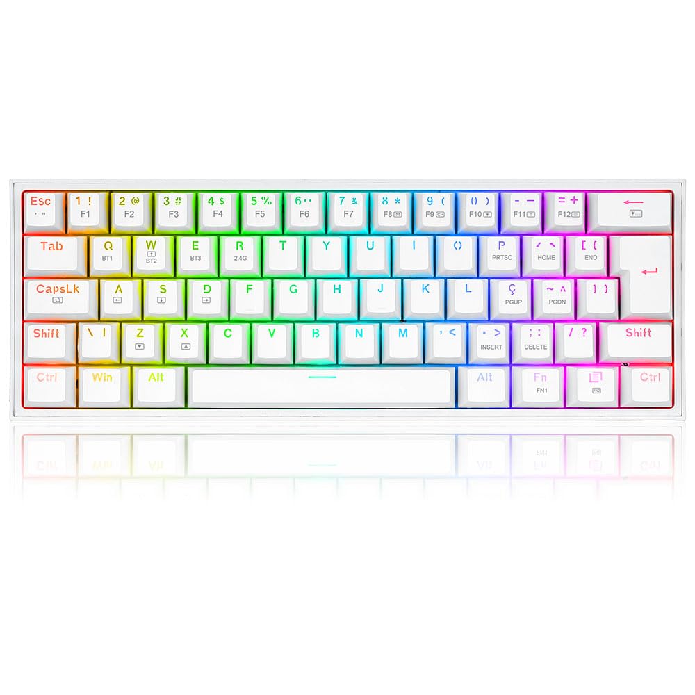 Teclado Mecanico Gamer Redragon Pro RGB Branco Switch Marrom