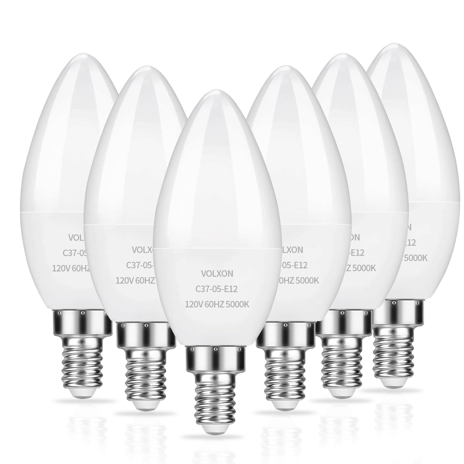 LED Candelabra Bulbs, E12 Ceiling Fan Light Bulbs Small Base, 6W Equivalent 60W, Daylight White 5000K 600 Lumens, B10/B11 Type B Chandelier Light Bulbs, Non-Dimmable, 6 Pack