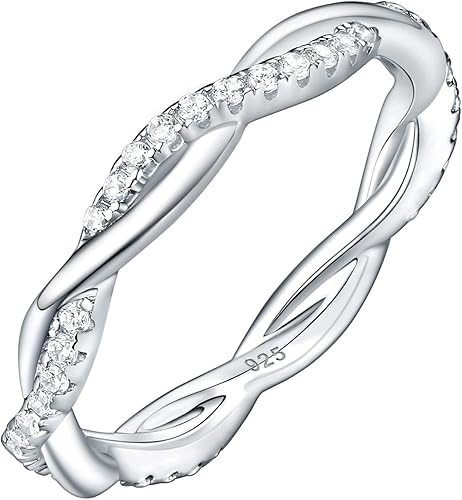 Anillo de boda Newshe Jewellery de eternidad para mujer, circonita cúbica, plata de ley 925 trenzada, anillos de compromiso, anillos de boda,