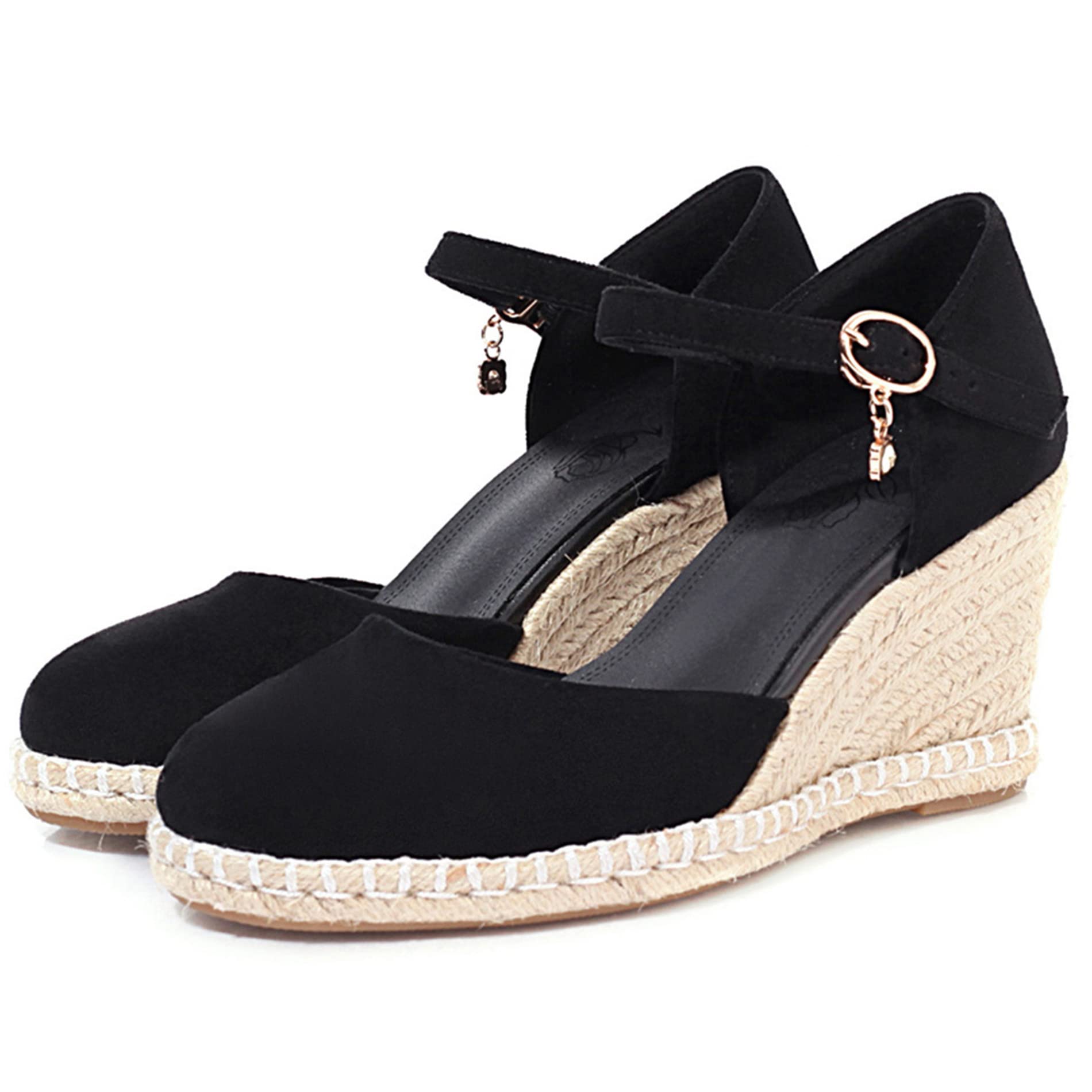 Espadrille con Tacco Alto Donna, Sandali Punta Rotonda Eleganti Zeppa Scarpe da Sera con Plateau Fibbia con Cinturino Alla Caviglia Bow, Numero 31-44