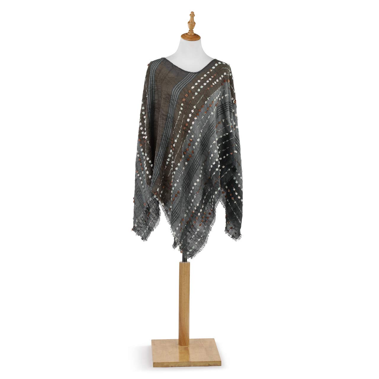 DEMDACO Textured Stripe Grey Mix One Size Fits Most Polyester Fabric Poncho Shawl