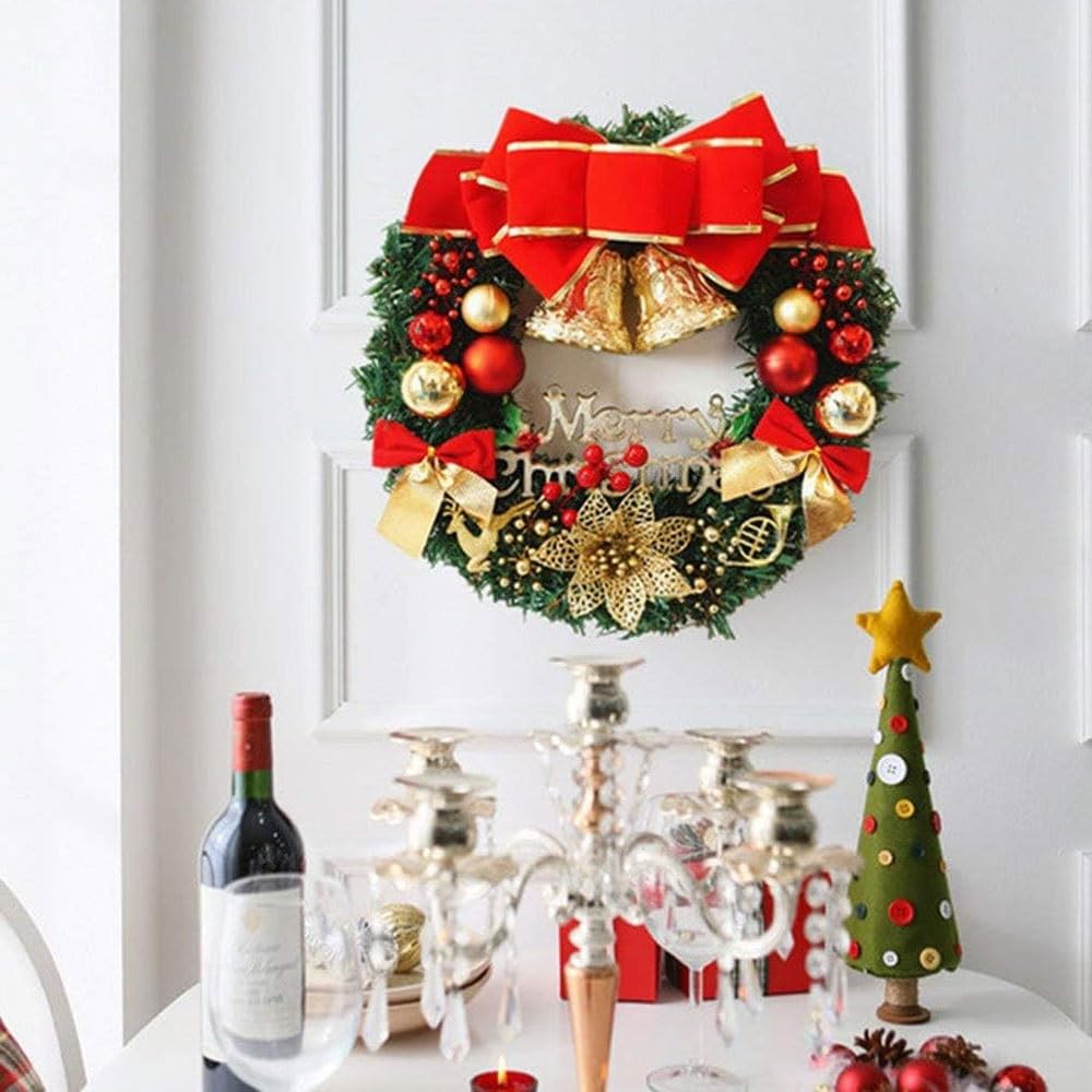 Dekoriert Weihnachtskranz mit Glöckchen und Schleife, Girlande, Weihnachtsschmuck for Party, Fenster, Schränke, Zimmer, Innen- und Außenwanddekoration Exquisit