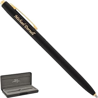 Personalized Fisher Shuttle Space Pen - Matte Black Ballpoint with Custom Gold Engraving, Medium Point Black Ink, Pressuri...