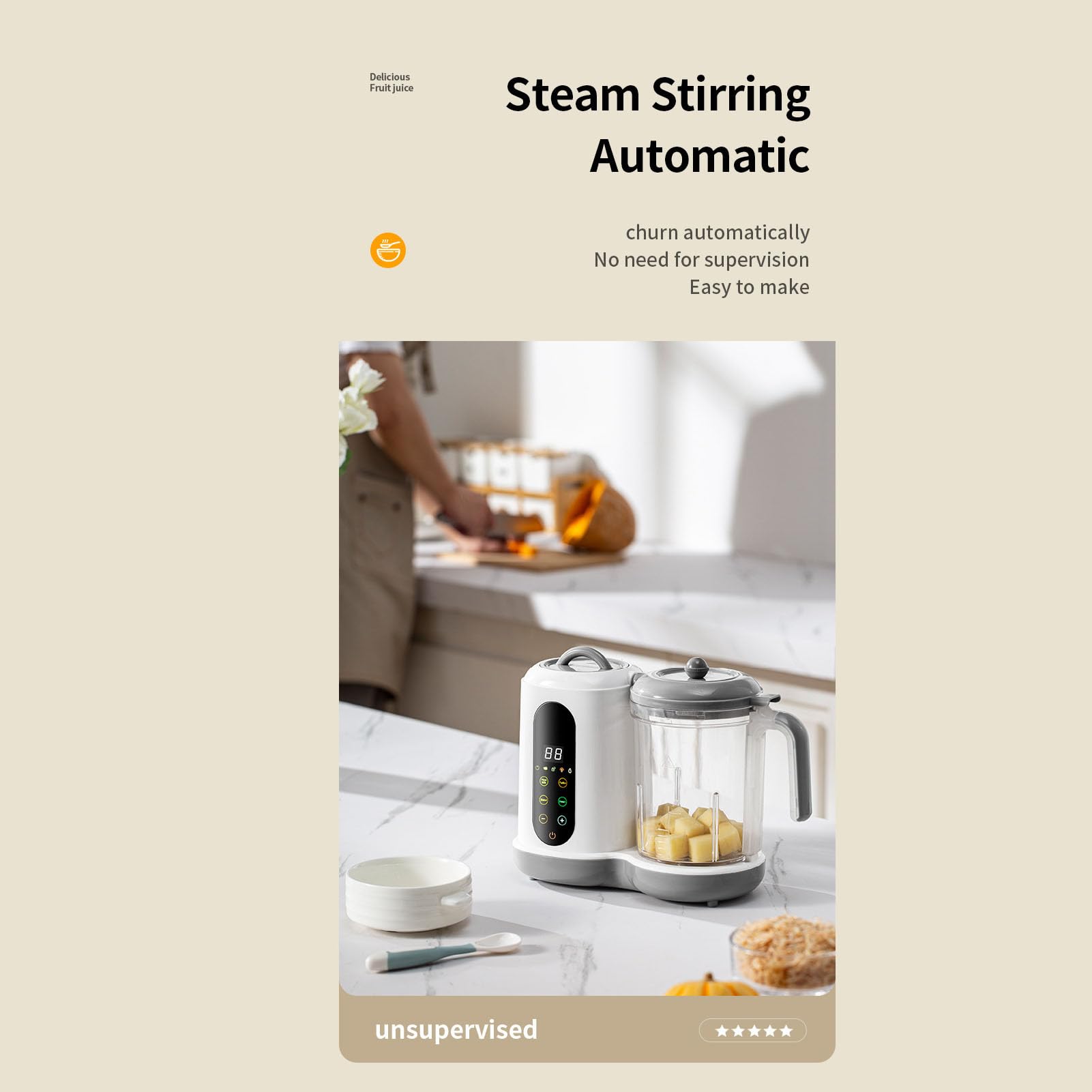 Topiky Fabricante de Alimentos para Bebés Molienda de Cocción Automática, Vaporizador y Licuadora con Temporizador, Procesador de Alimentos para Bebés de Gran Capacidad para puré, Automatización con