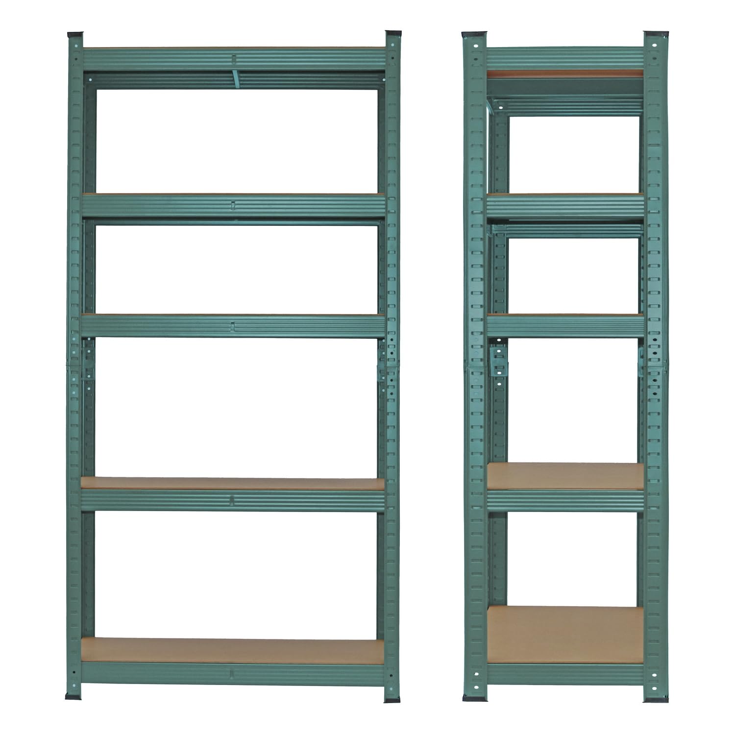 Brigros - Set Scaffali In Metallo 150x75x30cm Portata Totale 875 Kg, 5 Ripiani MDF, Carico Per Ripiano 175 Kg Scaffale Salvaspazio Per Garage, Officina, Cantina, Magazzino (Verde)