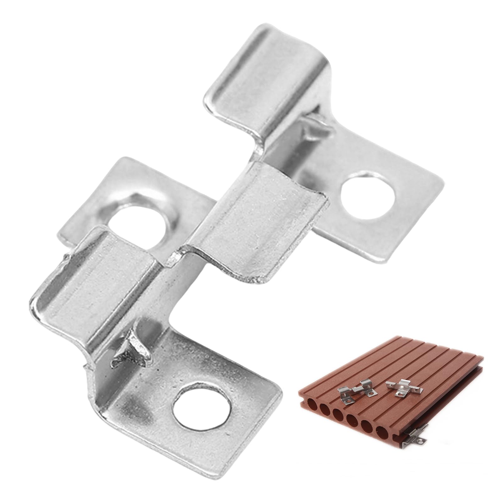 100 clip per terrazze in acciaio inox, a forma di U, clip di fissaggio con ardiglione, per assi in WPC da esterni, per pavimenti in legno di bambù, giunti di dilatazione da 4 mm (argento, 7 mm)