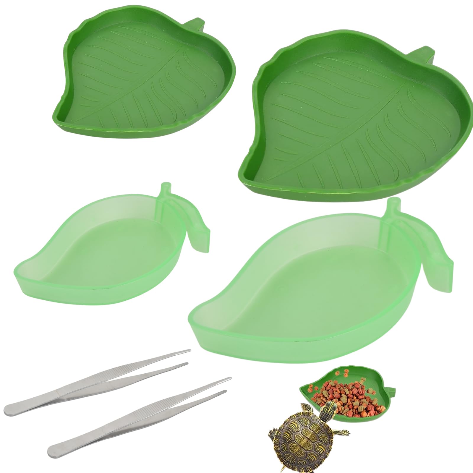 Small Reptile Feeding Bowl, 4 PCS Plastic Reptile Feed Bowls with 2 Tweezer Tong