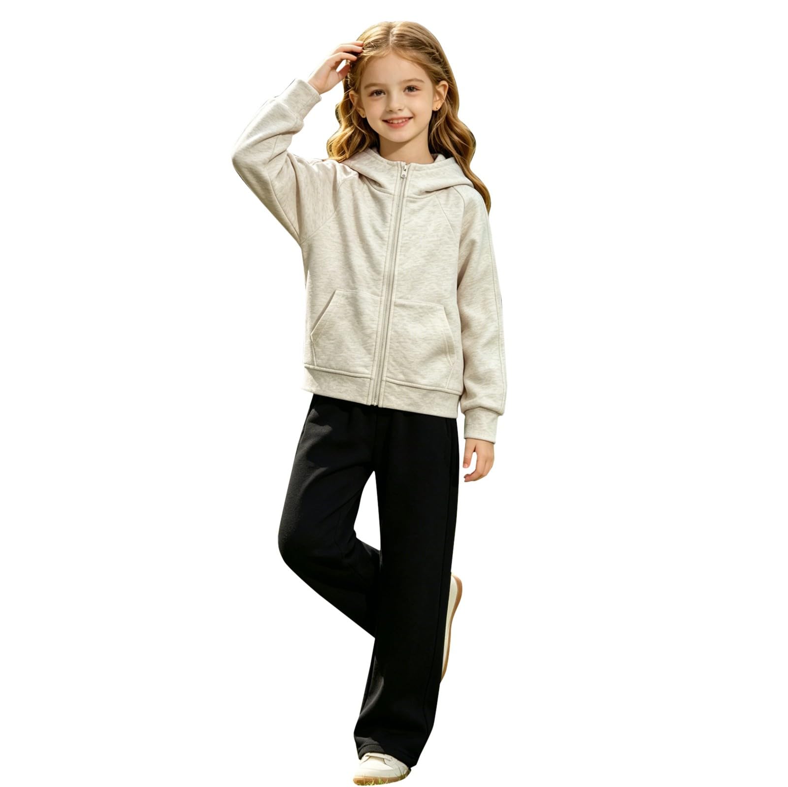 Sudadera lisa con capucha y cremallera para niñas | Chaqueta con cremallera completa, suave, informal, a la moda, ligera, cómoda, de manga larga, para otoño e invierno
