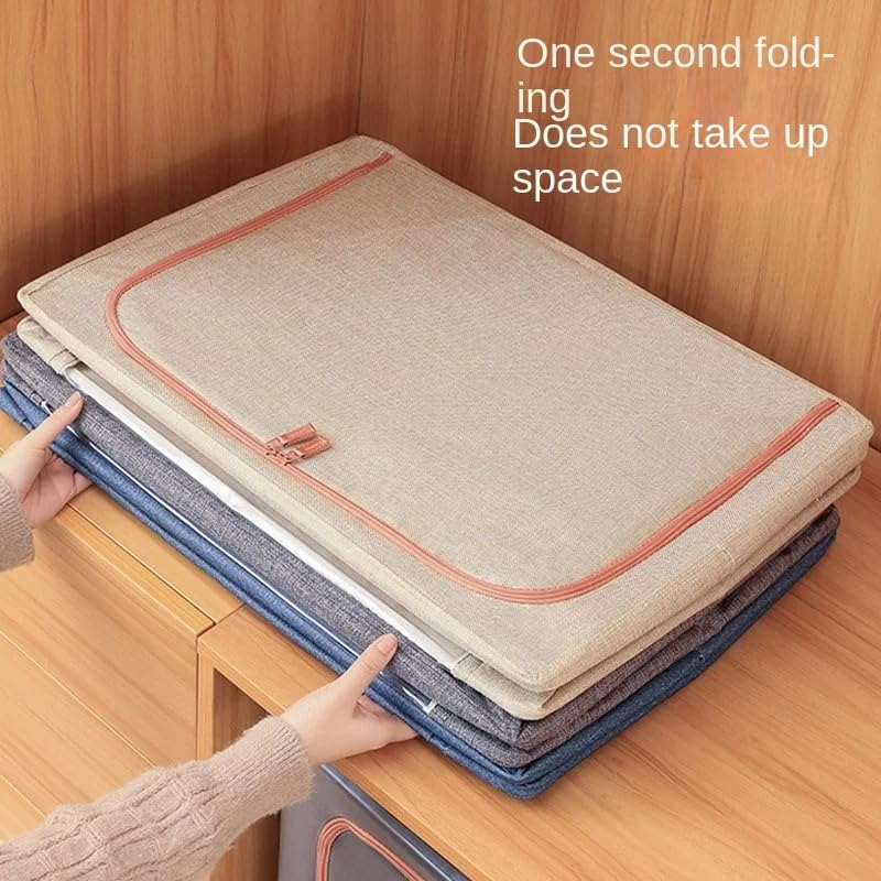 3Pcs Clothes Storage Bin,24L Beige Cloth Storage Box with Metal Frame,Foldable Fabric Bin Organizer for Clothes,Stackable Openings Cloth Storage Bin with Lid,Clear Windows,Zippers,Durable Handles - Image 4