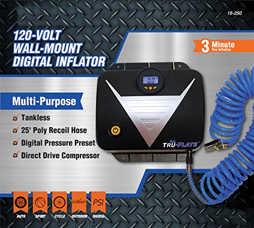 Plews & Edelmann Tru-Flate 16-250 Tankless Wall-Mount Garage Air Compressor with Gauge and 25' Coiled Hose - Thumbnail 7