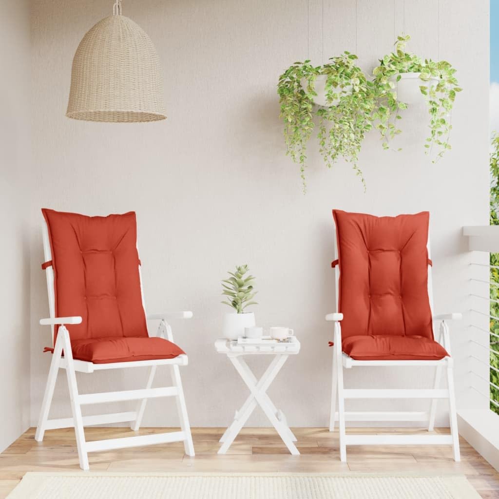 Lot de 2 coussins à dossier haut - Rouge mélangé - 120 x 50 x 7 cm - Tissu polyester - Avec lacets antidérapants - Pour meubles de jardin et chaises à dossier haut - Confort d'assise
