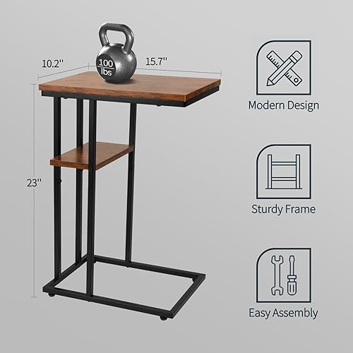 Miniatura 3 de Yoobure Mesa auxiliar en forma de C, mesa auxiliar para sofá y cama, mesa auxiliar pequeña para espacios pequeños, sala de estar, dormitorio, mesa