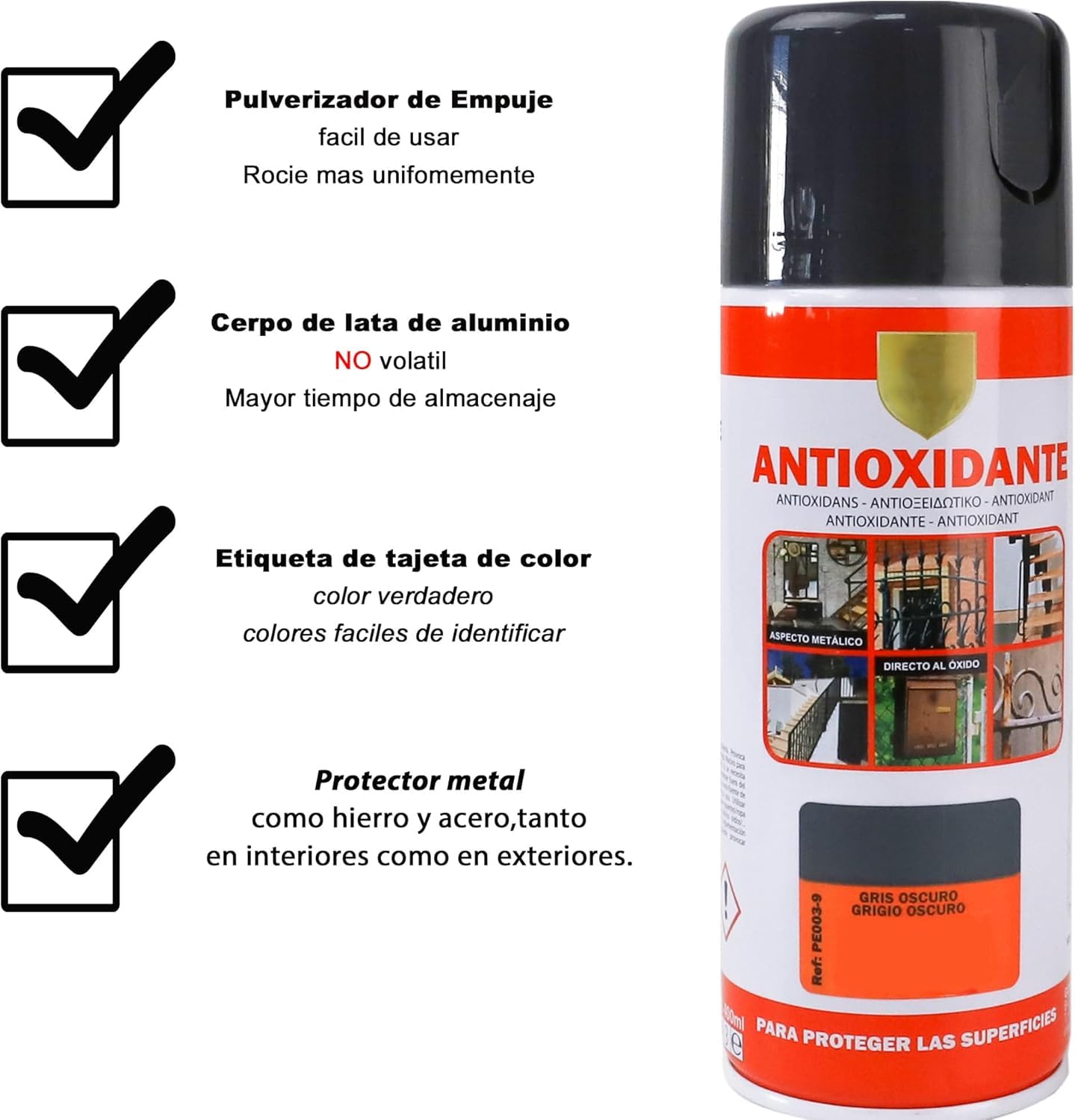 MORE FREE-Pintura Spray Antioxidante Negra 400 Ml para las Superficies de Metal, Hierro y Aluminio,Pack de 4 Unidad