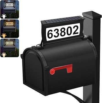 Solar Address Sign, 3 Colors-in-1 Waterproof Mailbox Number Plaque for Outside, Double-Sided Light-Emitting Mailbox Topper, House Numbers for Outside No-drilling Option Available