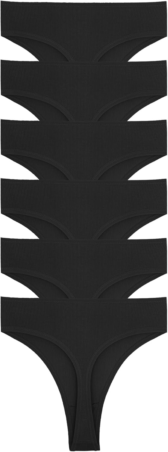 High Waist Thong Underwear Women Ribbed Cotton Tummy Control Thongs Panties Size S-4XL Pack 6 - Image 5